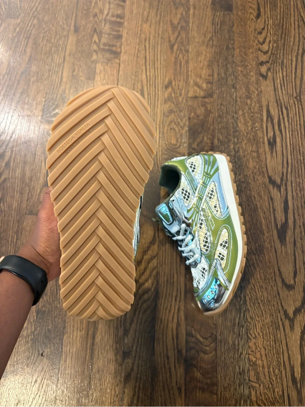 Bottega Veneta Olive Green and White Athletic Sneakers - Picture 5 of 5